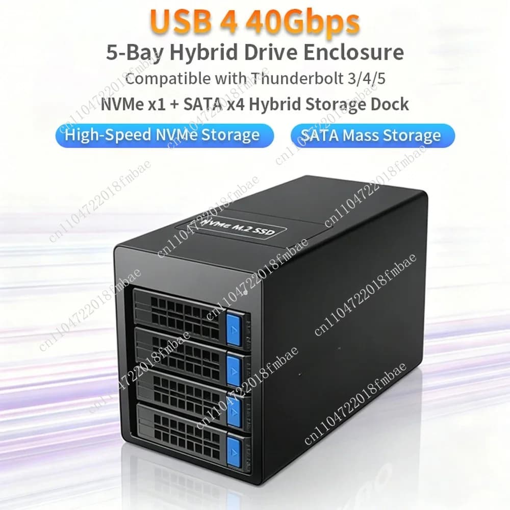 5-Bay USB4 Docking Station, 40Gbps Thunderbolt 3/4/5 NVMe + 4x SATA Enclosure, 128TB High-Speed DAS for Video Editing & AI