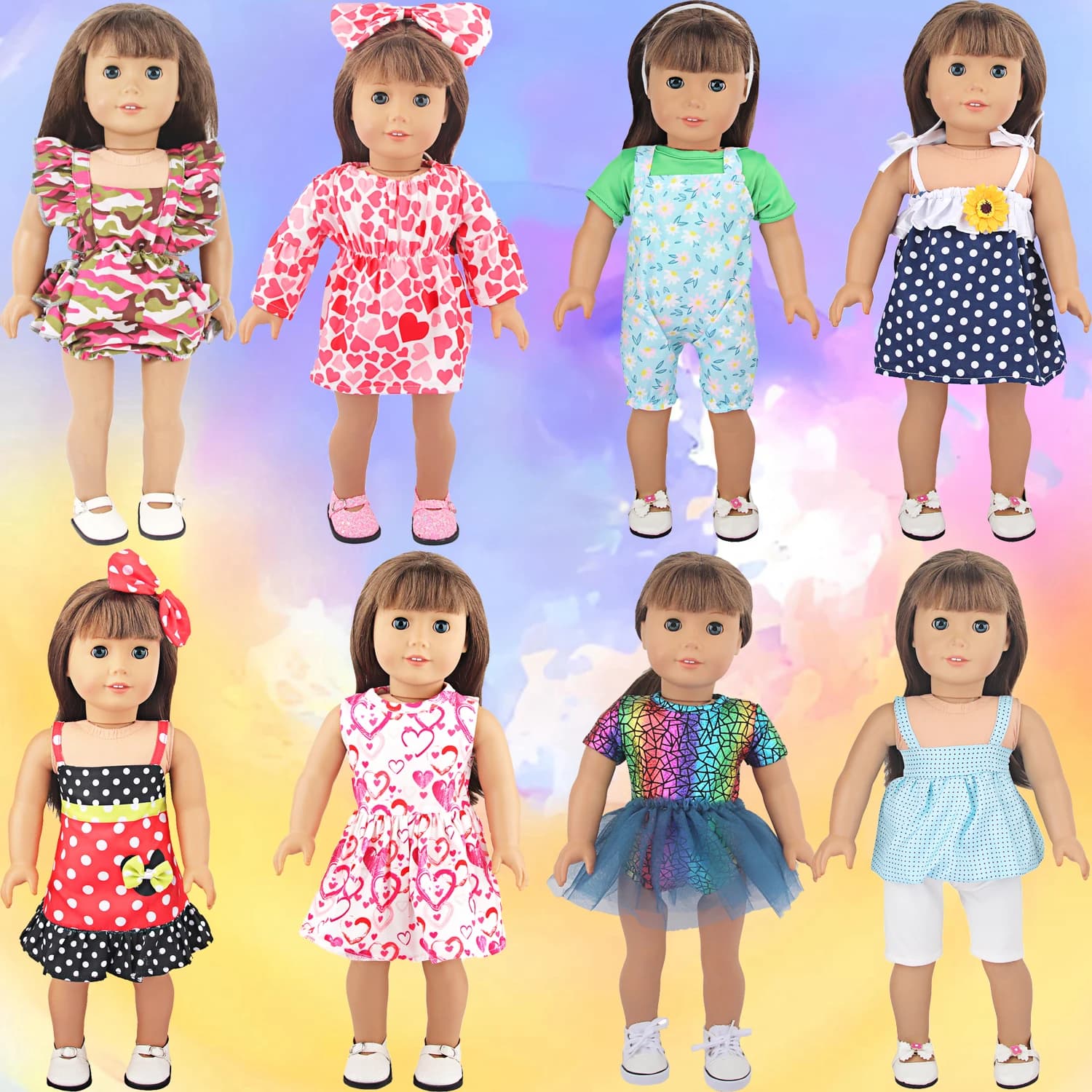 18-inch American Doll Clothes Cute Heart Flower Bowknot Clothing Dress Outfit For 43cm Baby Newborn & OG Girl Dolls Cotton Toy