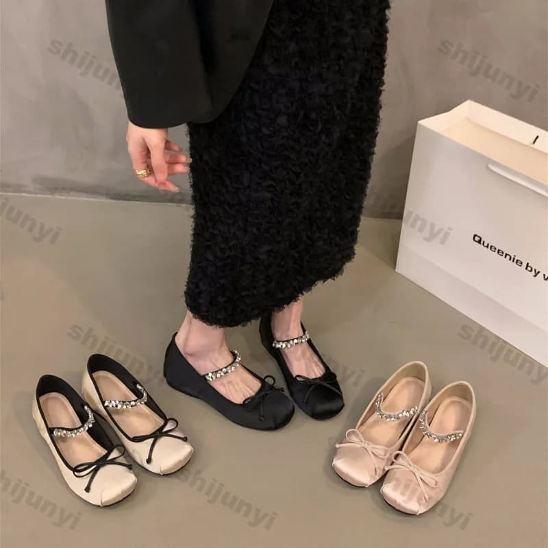 Scarpe da balletto Bowknot con punta tonda da donna Primavera Rosa Appartamenti Scarpa singola Ragazze Accoglienti Slip-on Aumento di altezza Scarpe casual Mary Jane
