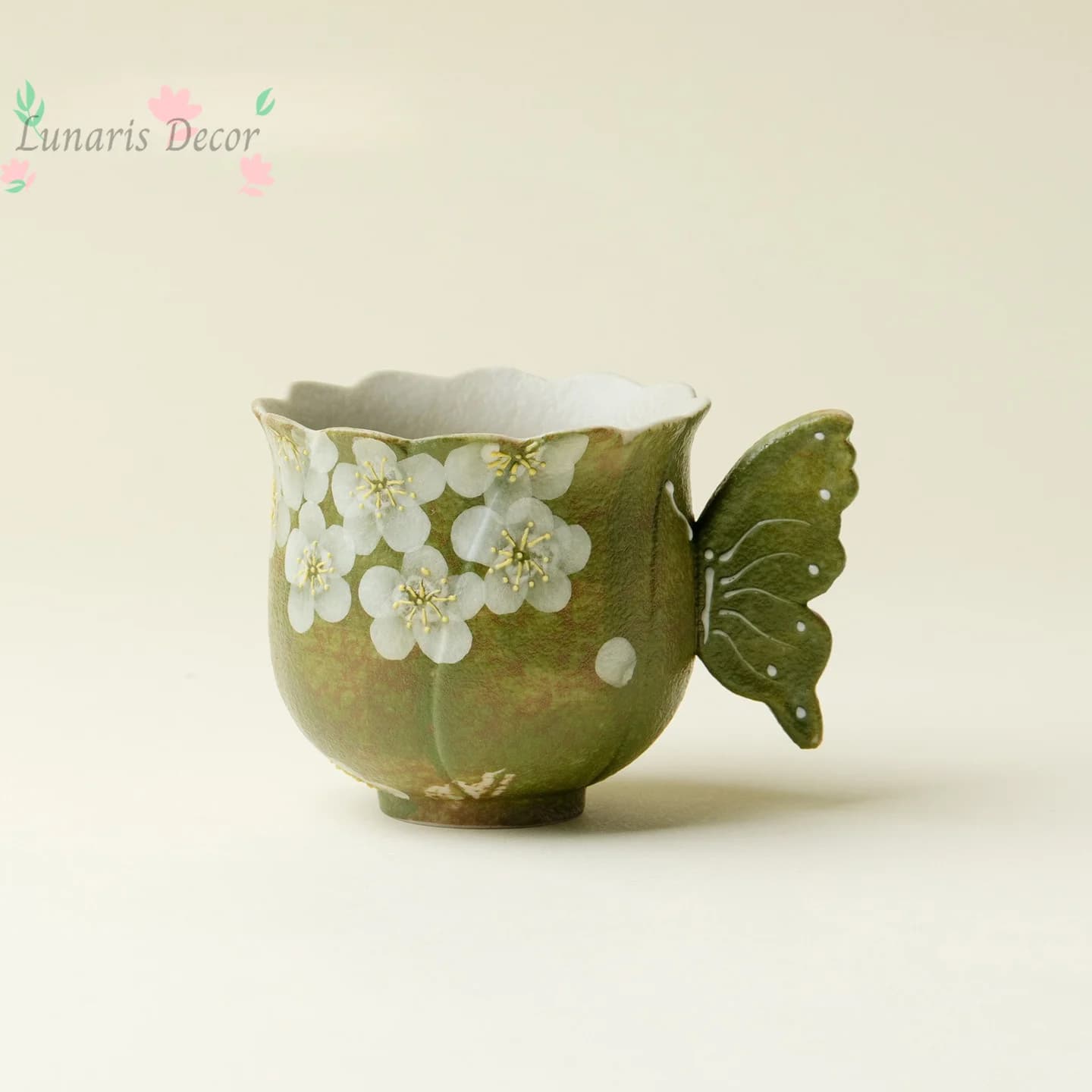 Hand-painted white cherry blossom handle butterfly tea cup exquisite high-looking personal cup single cup
