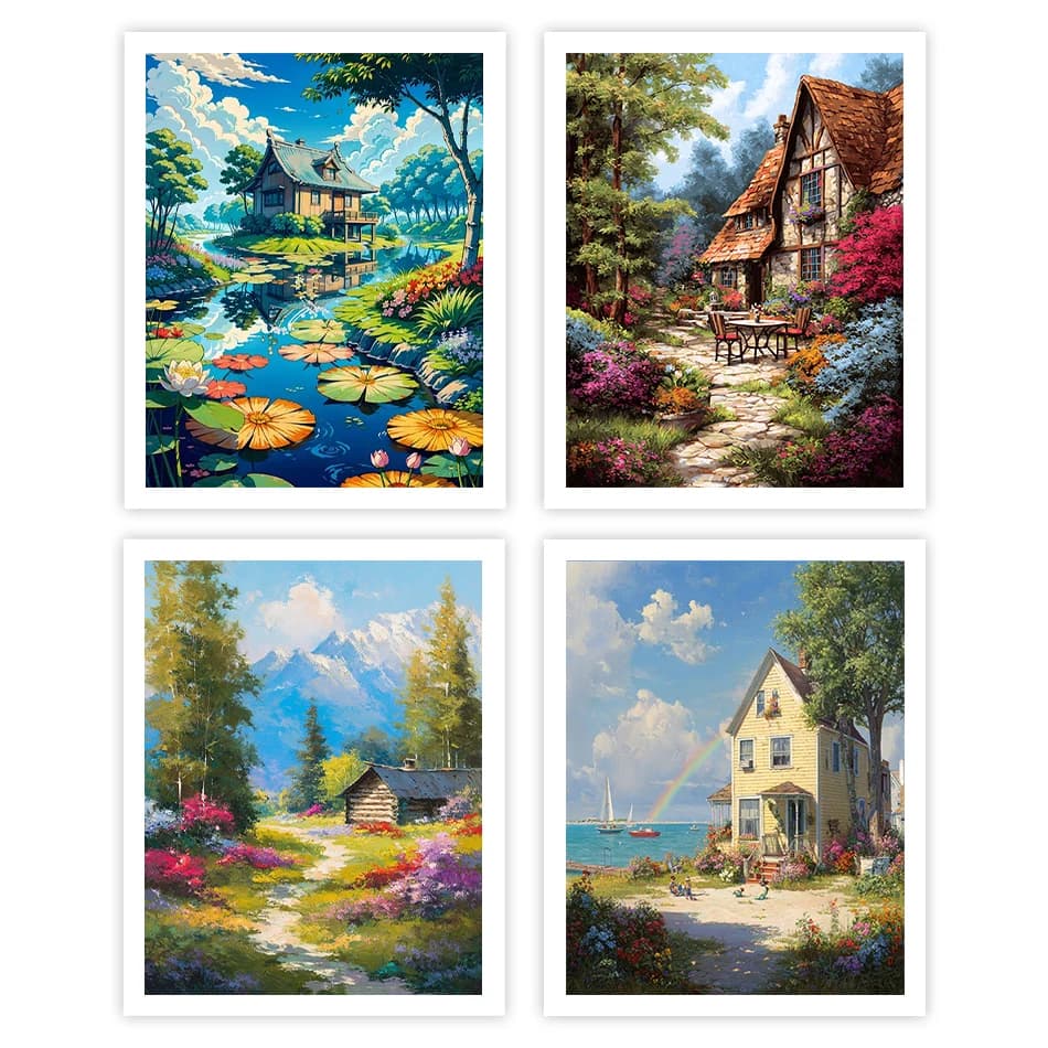 1pc frameless Painting By Numbers Acrylic Landscape Village wooden house Digital oil paintings Set On Canvas Paint Kit Home Deco