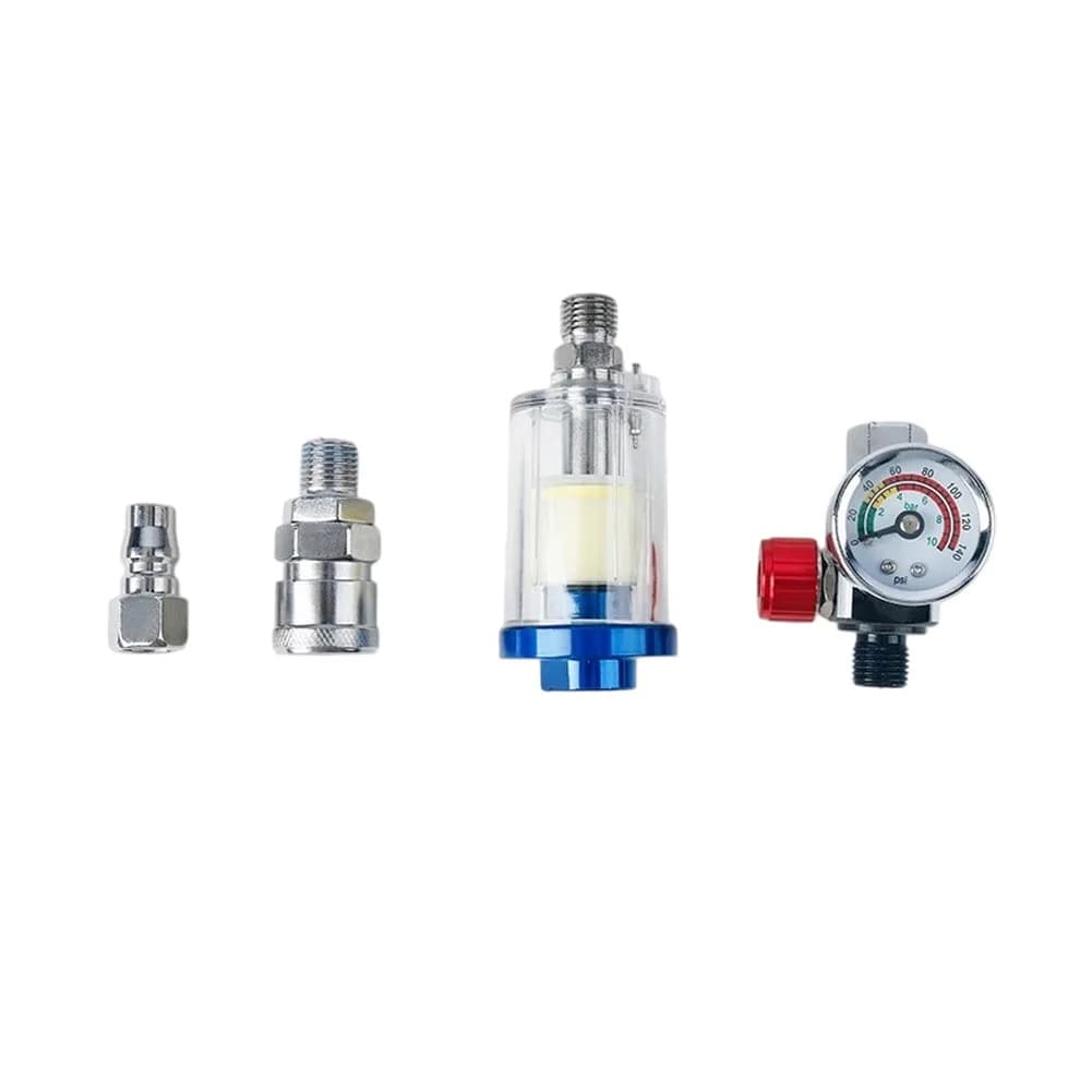 For Paint Spray System Air Filter Regulator Kit 4PCS Including Pressure Regulator Oil Water Separator and Two Connectors