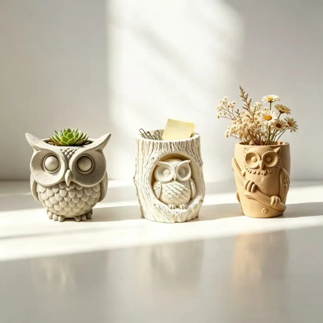 Owl Tree Stump Vase Silicone Mold Succulent Flower Pot Pen Holder Home Decor Moulds DIY Concrete Cement Gypsum Epoxy Resin Molds