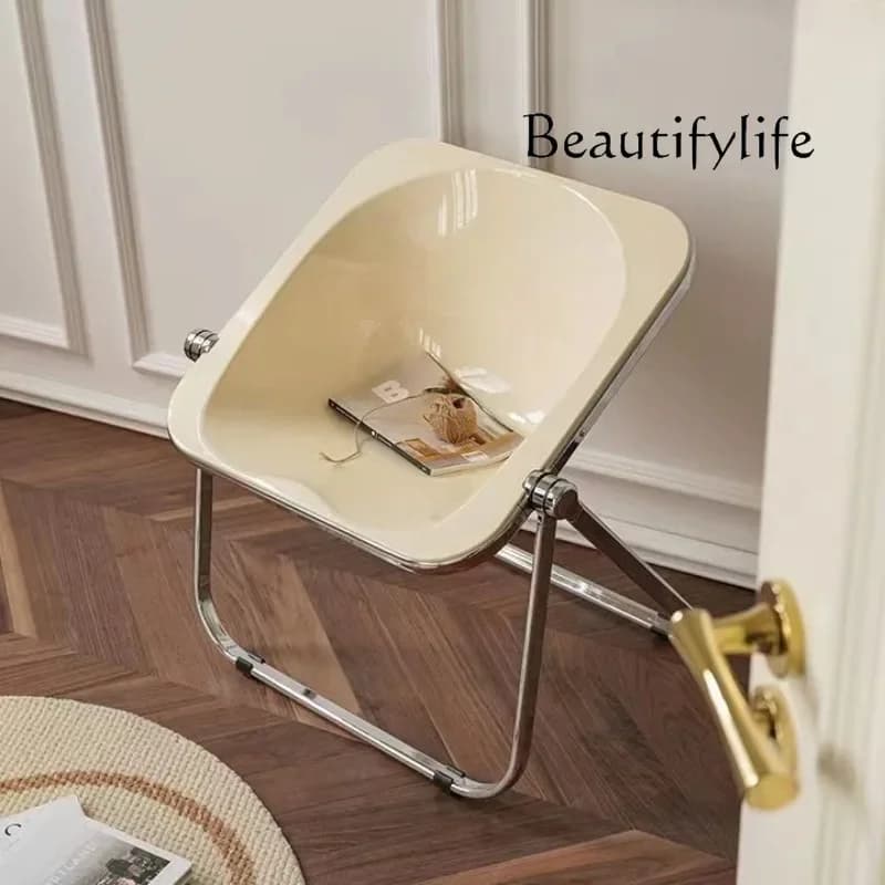 Sedie da soggiorno HU Sedie portatili moderne pieghevoli semplici Camera da letto Gambe da panca in metallo Sedia da trucco in acrilico Sgabello Mobili per la casa