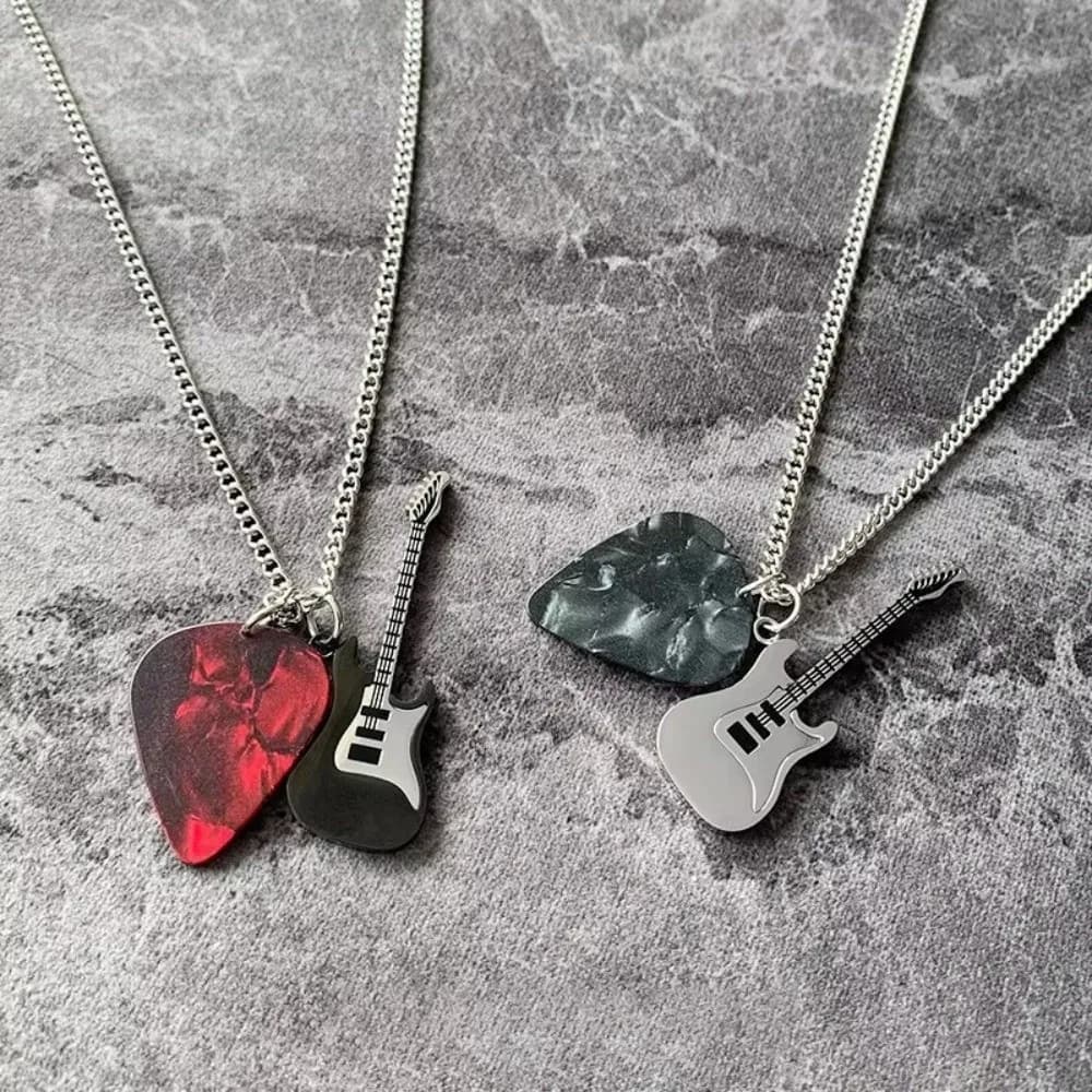 Collare alla moda Hombre Plettro per chitarra Pendente Gioielli Hip-Hop in acciaio inossidabile Regalo Catena unisex Collier Accessori per donna Uomo