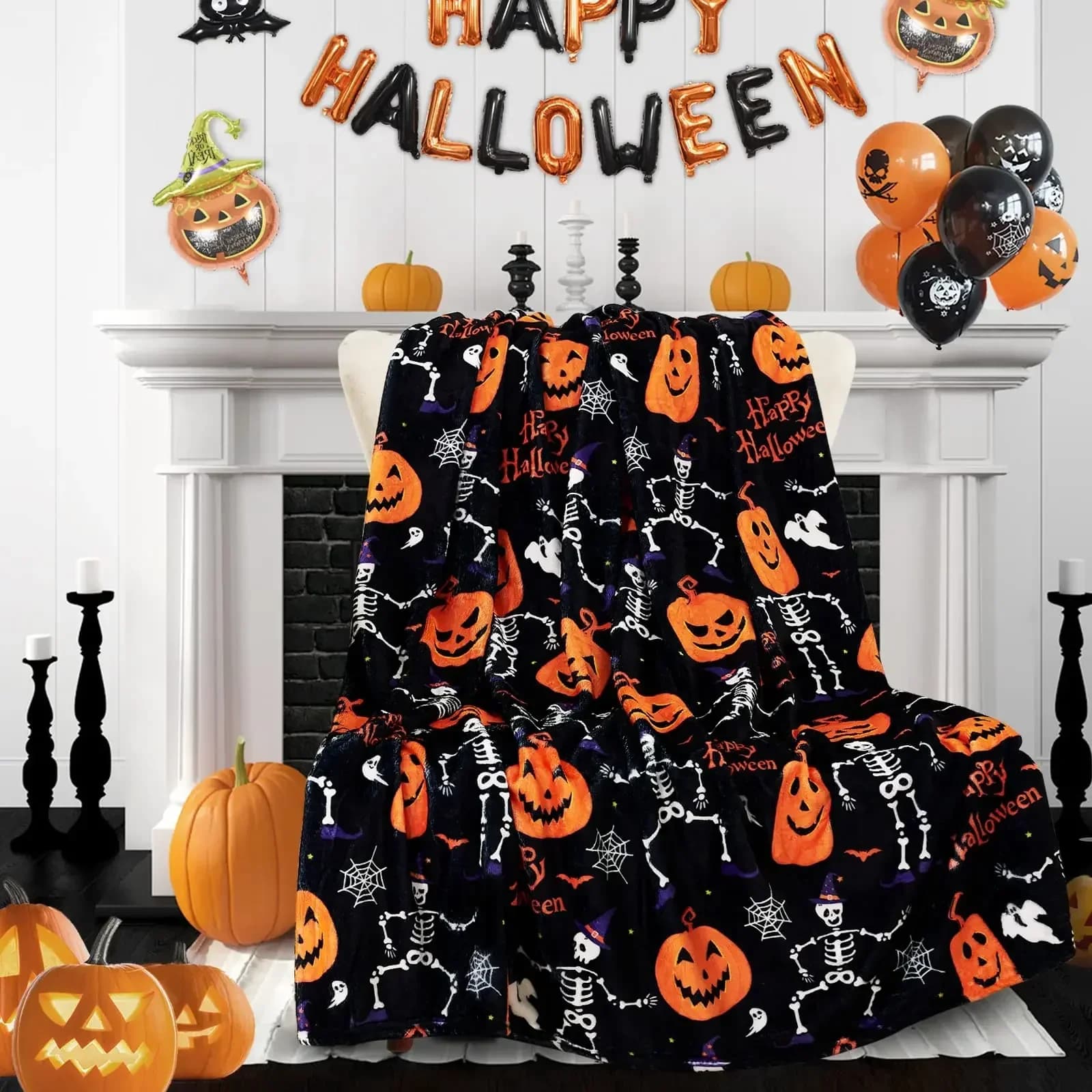 Coperta da tiro per Halloween per divano letto Coperta regalo per il Ringraziamento autunnale di Halloween Coperte con stampa di zucca e fantasma Coperte per divano
