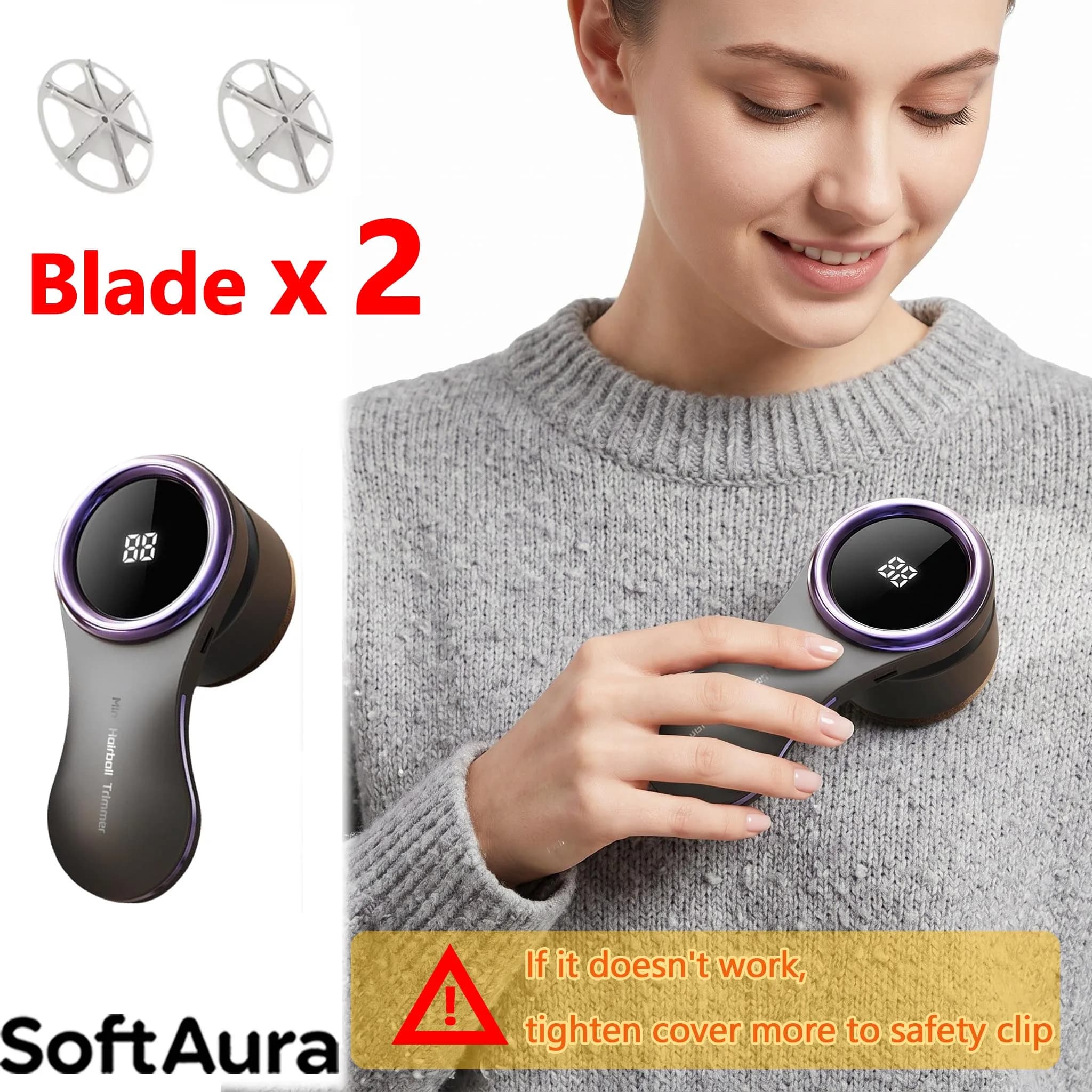Levapelucchi Elettrico con Display LCD, Ricaricabile USB, Portatile, per Rimuovere Pelucchi e Palline di Pelo dai Vestiti, per Uso Domestico