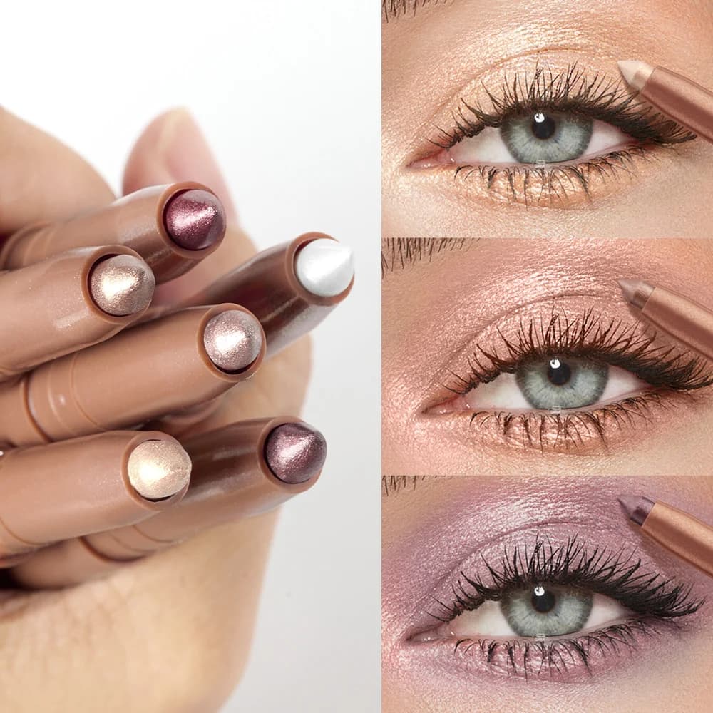 Shimmer Cream Eyeshadow Stick Waterproof Metallic Eye Shadow Crayon Blendable Long Lasting Glitter Eye Brightener Stick Daily Eye Makeup Cosmetic