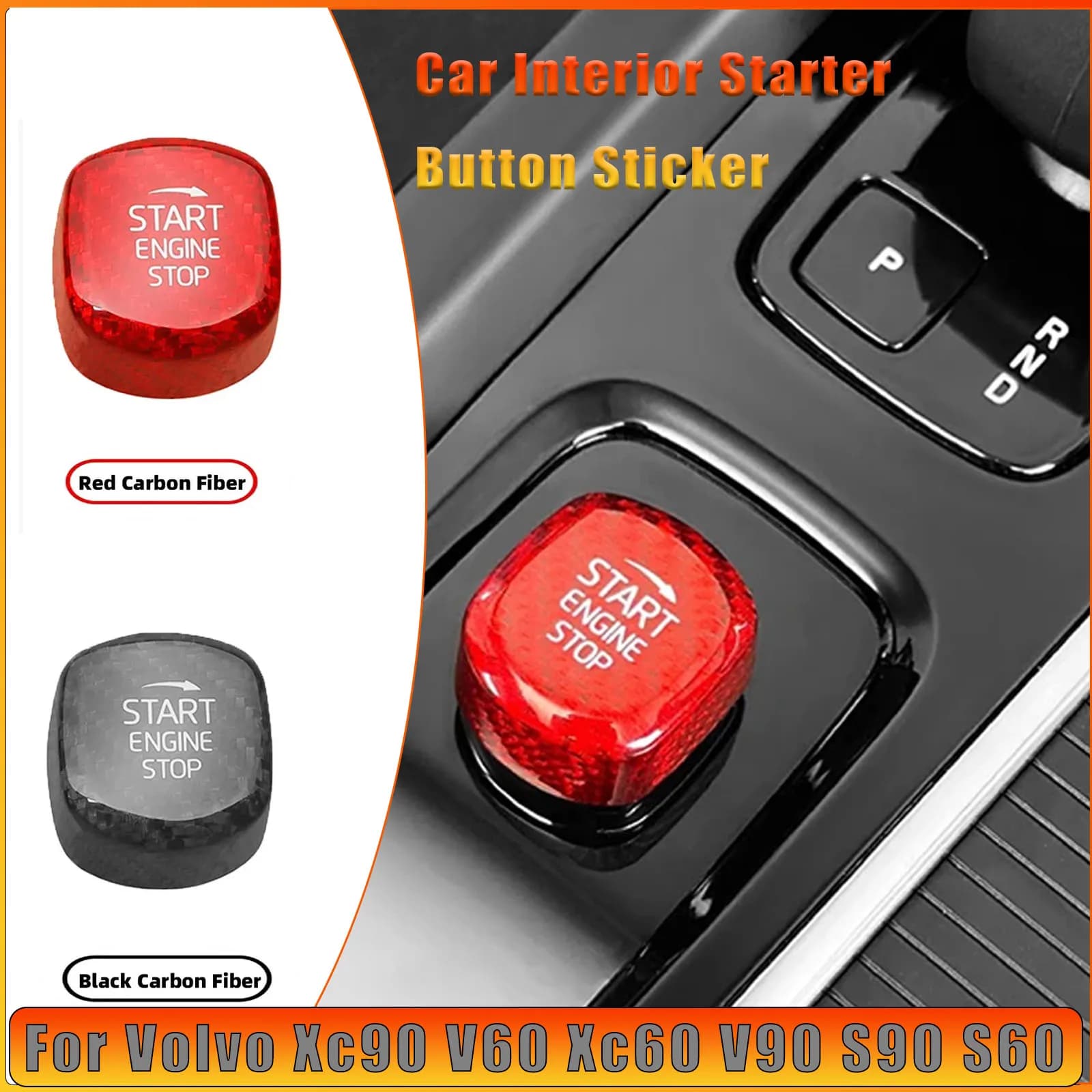 Per Volvo Xc90 V60 Xc60 V90 S90 S60 Durevole Interni Auto Pulsante di Avviamento Adesivo Vera Fibra di Carbonio Accessori Auto Modifiche