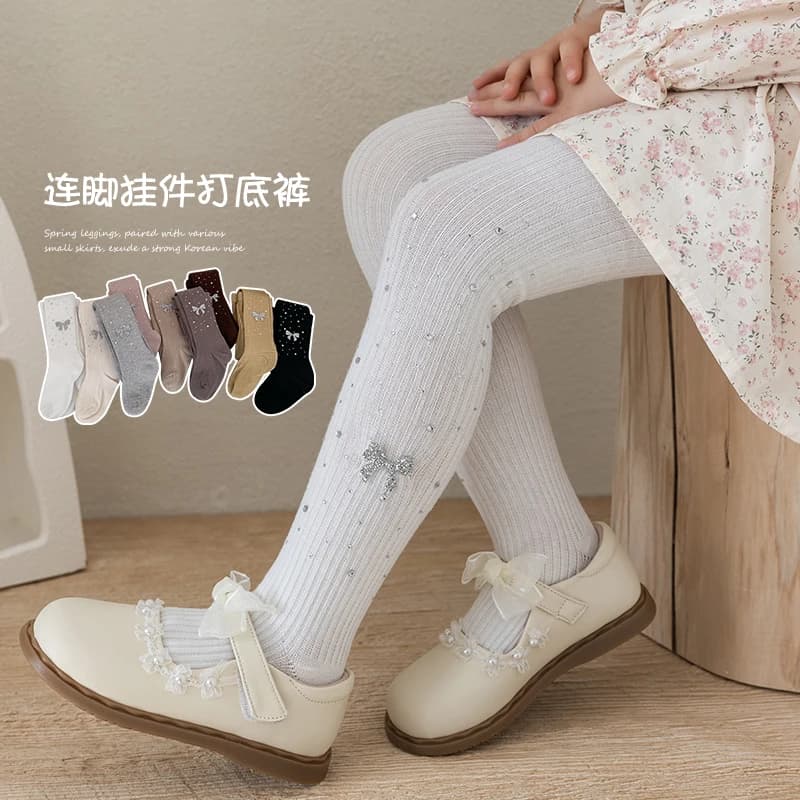 Collant per Bambine con Fiocco in Strass, Stile Dolce e alla Moda, Morbidi, Elastici e Traspiranti, Ideali per l'Outfit Quotidiano