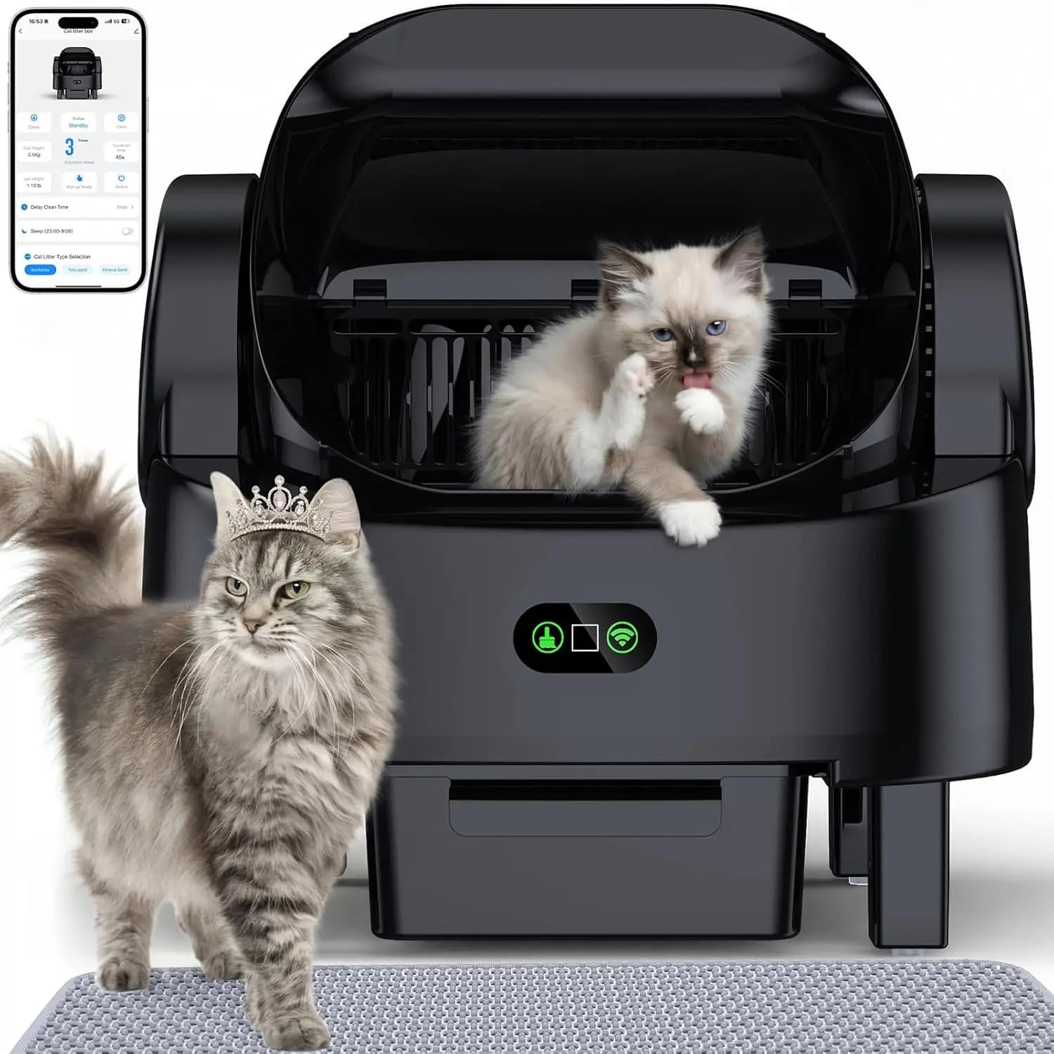 Lettiera Automatica per Gatti, Lettiera Elettrica Grande a Coperchio Aperto Autopulente per Più Gatti, Controllo Smart tramite APP, Personalizzabile