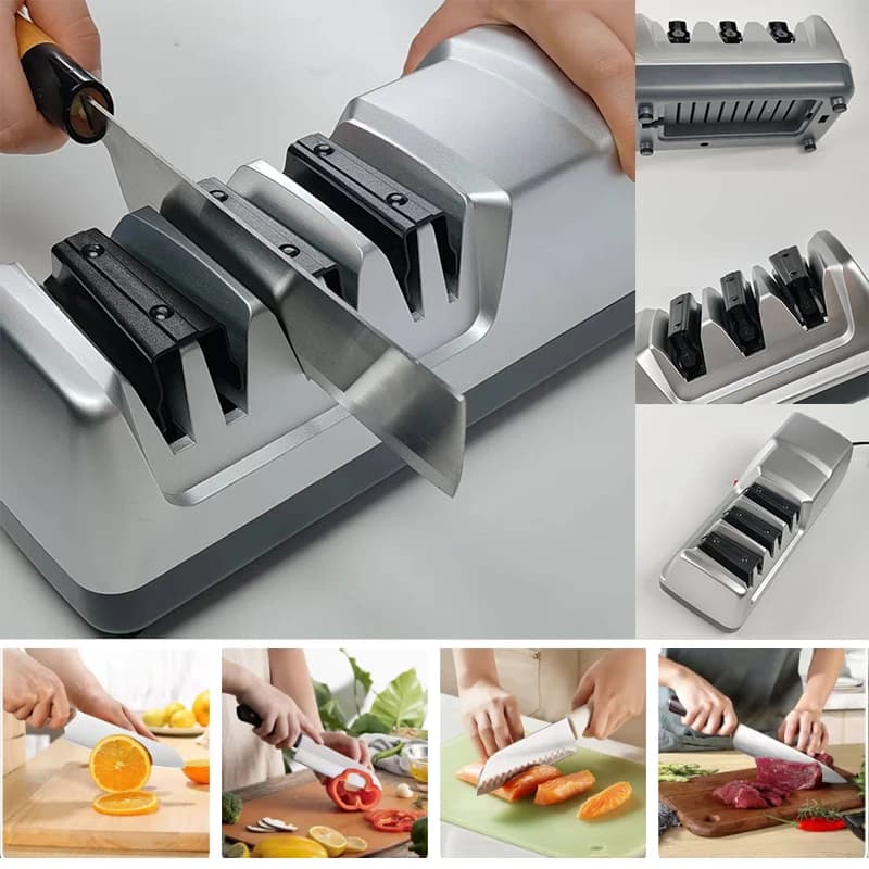 NUOVO Affilacoltelli elettrico-Sistema di ruote diamantate Affilatura a 3 stadi (grosso/finito/lucido) Veloce e sicuro per chef di cucina