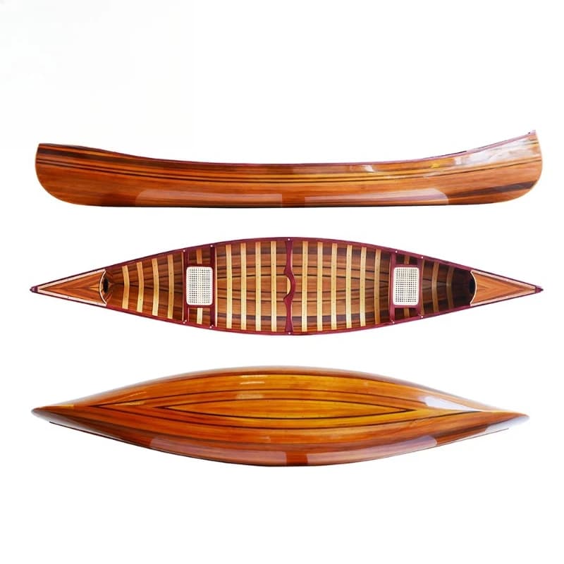 Canoa in striscia di cedro artigianale con arco curvo e pagaia gonfiabile in fibra di vetro kayak da pesca sul lago barca in legno