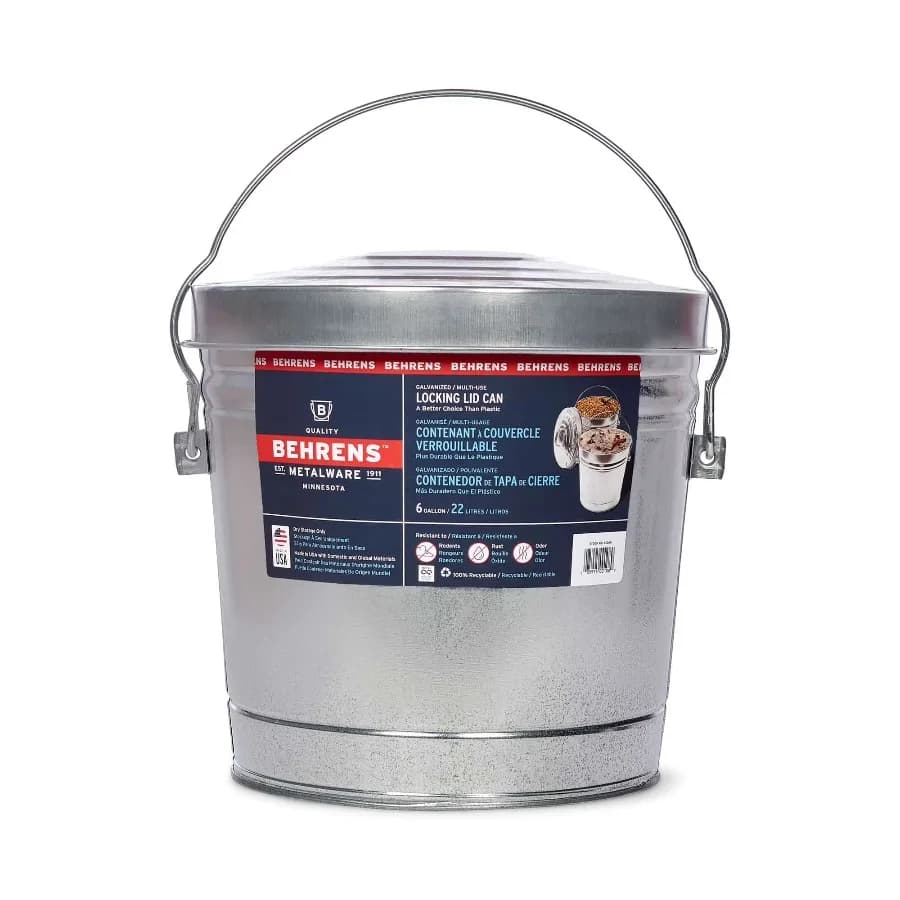 Contenitore in Acciaio Zincato da 6 Galloni con Coperchio Bloccabile, Contenitore Metallico Resistente per Alimenti per Animali/Conservazione Cibo