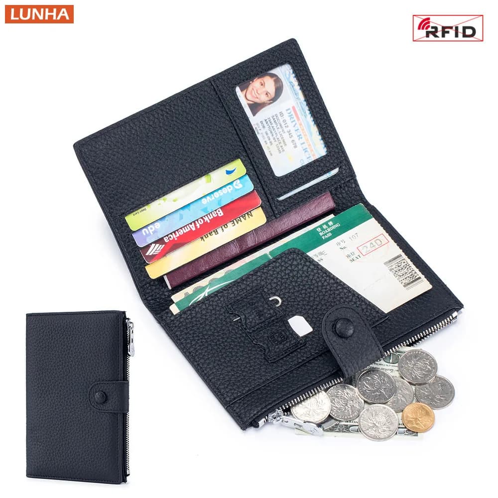 Portafoglio da donna in vera pelle RFID per passaporto, biglietto aereo, copertina per documenti, borsa per organizer, porta carte SIM, portafoglio per contanti per donna Unise