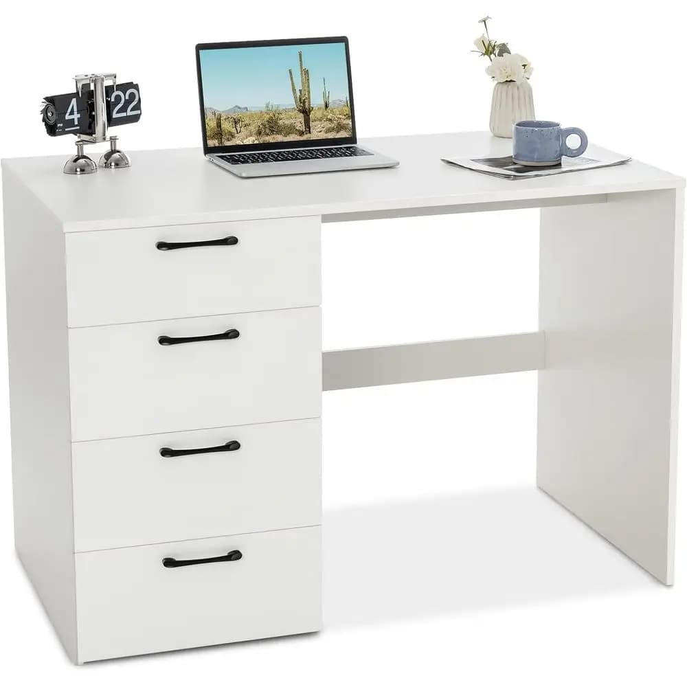Scrivania Moderna a 4 Cassetti: Ideale per Ufficio Domestico, Uso Dirigenziale, Postazioni Laptop, Trucco e Altro Ancora