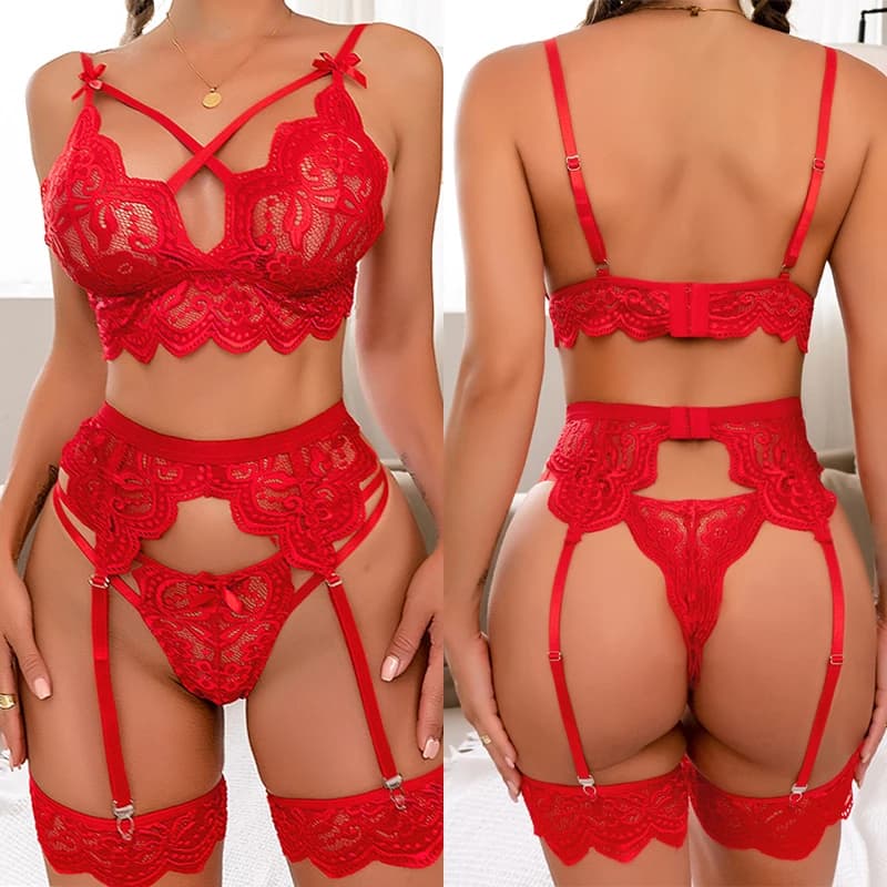 Set reggiseno sessuale per donna lingerie sexy e giarrettiera in pizzo perizoma senza cuciture bralette slip intimo femminile set di indumenti da notte erotici