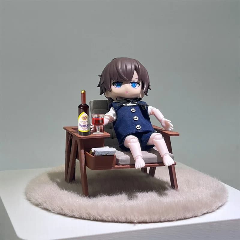 Accessori per la casa delle bambole Modello in miniatura Sedia di simulazione/Bottiglia/Vetro di vino Sedia con schienale casual Decorazione della scena Sedia da lettura per bambole