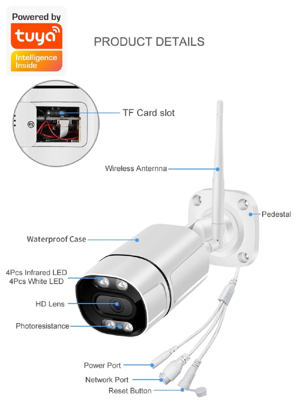 3MP 1296P Tuya APP Telecamera bullet IP esterna impermeabile Visione notturna a colori Sicurezza domestica CCTV Baby Monitor