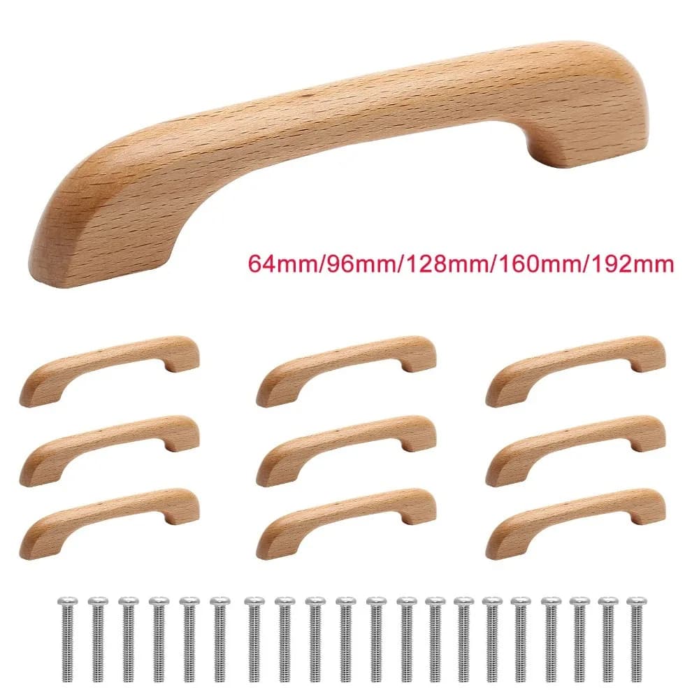 Maniglie per armadietti in legno naturale da 10 pezzi Maniglie in legno massello per cassetti da cucina 64mm/96mm/128mm/160mm/192mm Distanza tra i fori