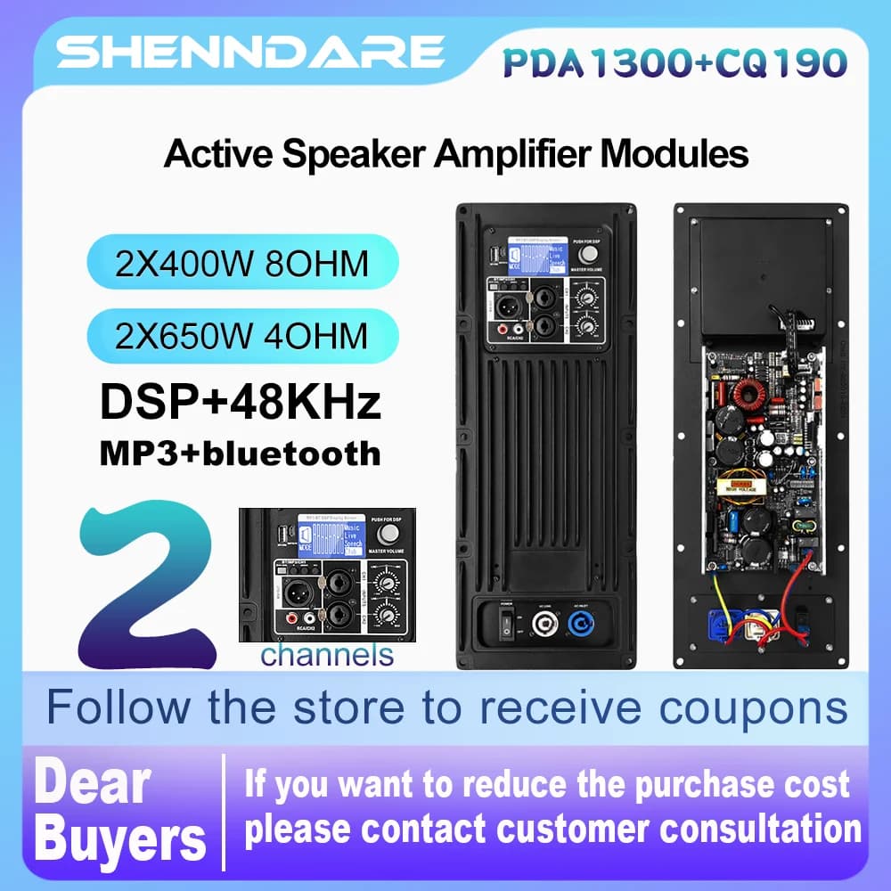ShennDare PDA1300+CQ190 Professional DSP Amplifier 2x400W 8OHM Subwoofer module DJ 4x650W 4OHM Preamp Speaker USB Support Bluetooth MP3 for Studio and Ball