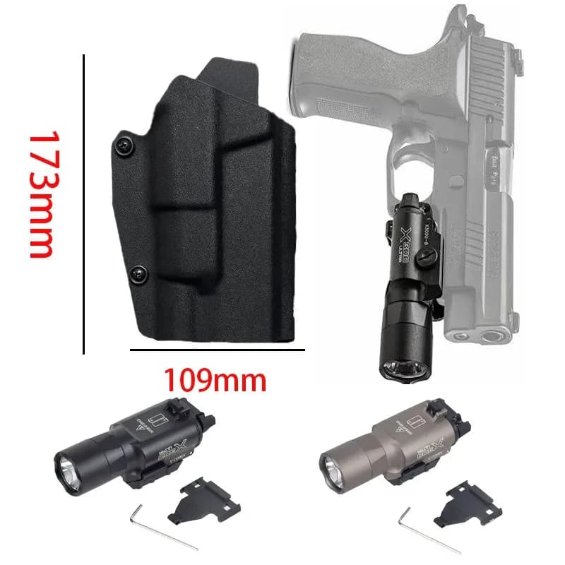 Fondina Tattica G17 G19 in Kydex a Sgancio Rapido per Pistola, Fondina Universale per Torcia X300U X300 Ultra