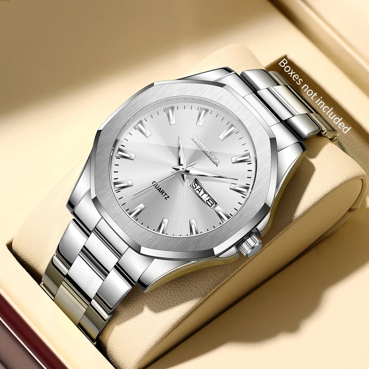 Luxury Stainless Steel Men's Calendar Quartz Wristwatch Fashion Men Business Watches Relogio Masculino Clock Gift (Without Box)