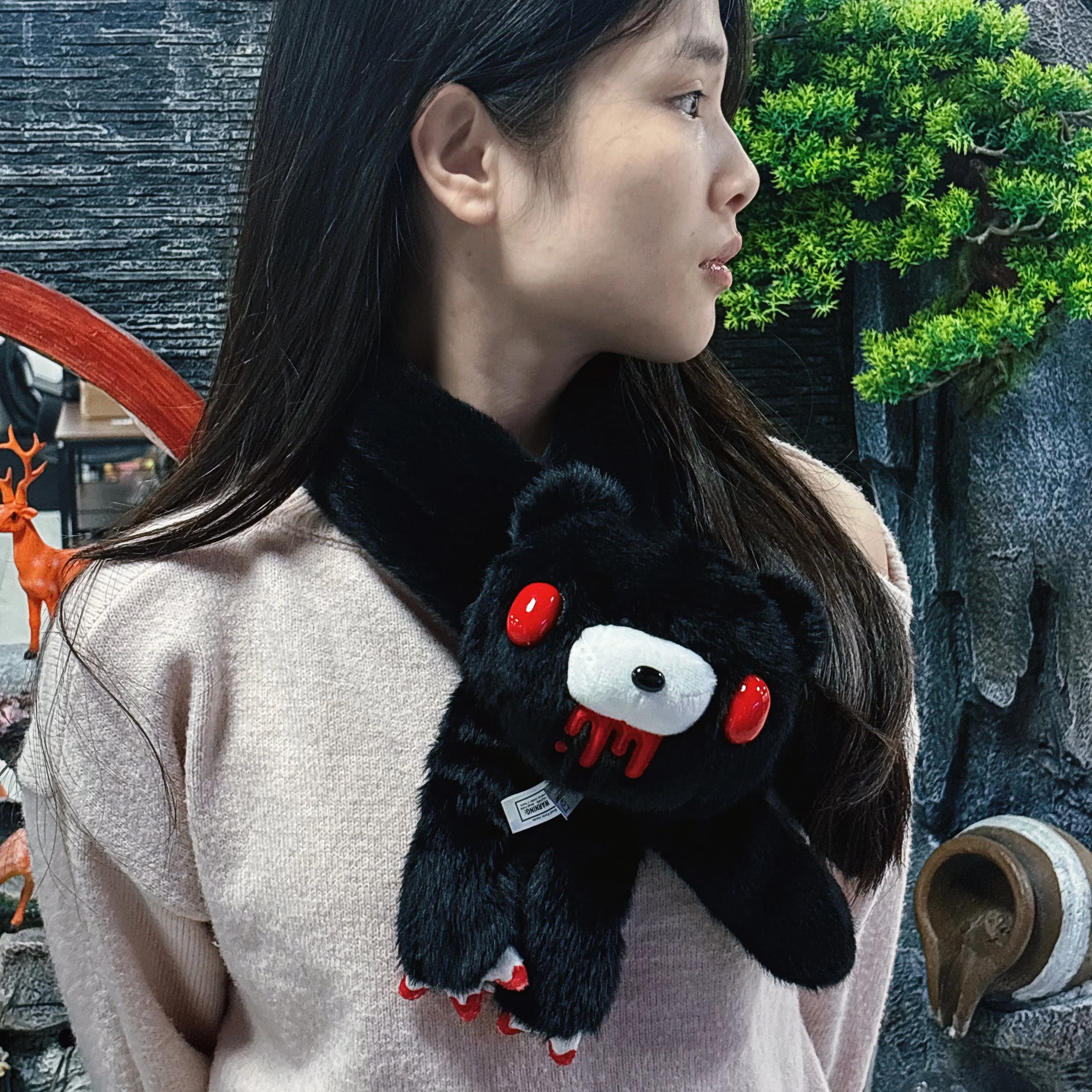 Cute Bear Plush Scarf Cute Bloody Bear Design Soft Furry Neck Warmer Fashion Accessory for Men Women Multi Color Options