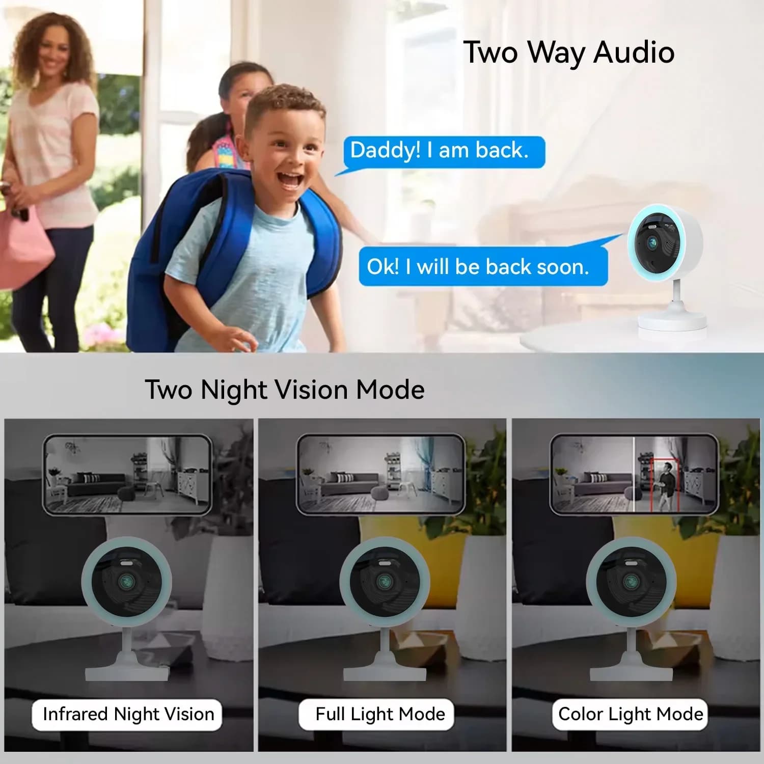Telecamera per Bambini PEGATAH 5MP, Monitoraggio in Tempo Reale, Rilevamento Umano, Tracciamento Automatico, Visione Notturna a Colori, Telecamera di Sicurezza Domestica Intelligente