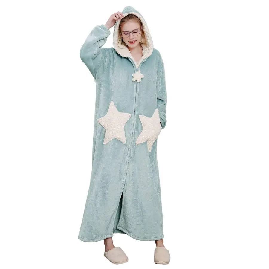Accappatoio in flanella con cerniera con cappuccio Accappatoio da donna in peluche in pile caldo pigiama lungo pigiama camicia da notte
