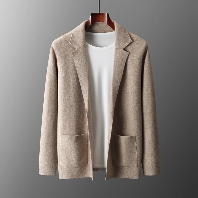 100% lana merino colletto da uomo cardigan lavorato a maglia autunno inverno addensato tinta unita camicia da abito giacca in cashmere maglione