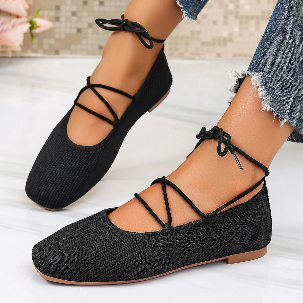 Scarpe basse da donna alla moda con nodo a farfalla, calzature casual femminili morbide, punta tonda, slip-on.