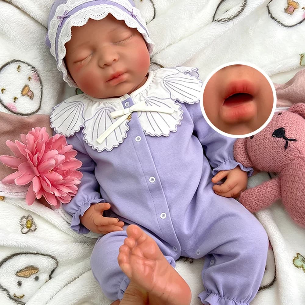 Bambola Reborn Realistica da 17 Pollici Dipinta a Mano in Silicone, Bambola Neonata Dormiente con Bocca Aperta, Morbida e Pesante, Regalo Giocattolo
