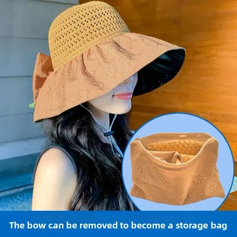 Cappello da Sole con Protezione UV per Esterni, Cappello da Pescatore Estivo da Donna con Nodo, Tesa Larga, Nero, Unisex
