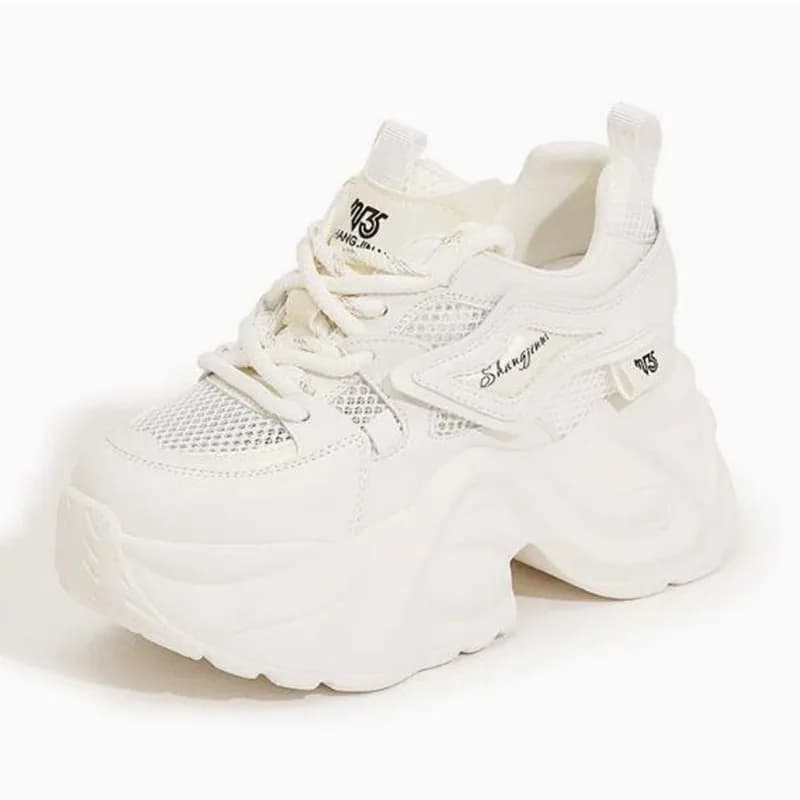 9cm Luxury Air Mesh Synthetic Genuine Leather Chunky Sneakers Women Ladies Comfy Spring Autumn Boots Mixed Color Vulcanize Shoes