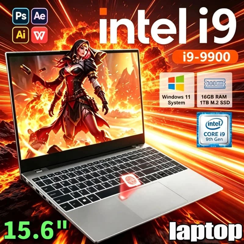 Versatile Tough 15.6" Intel I9-9900 Windows11 Notebook 32GB DDR4 2TB SSD Portable Office Gamer PC
