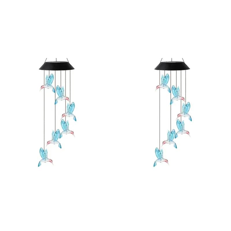 2X Hummingbird Outdoor Solar Lights, Solar Wind Chime Lights, Hanging Gifts For Mom And Grandma Blue