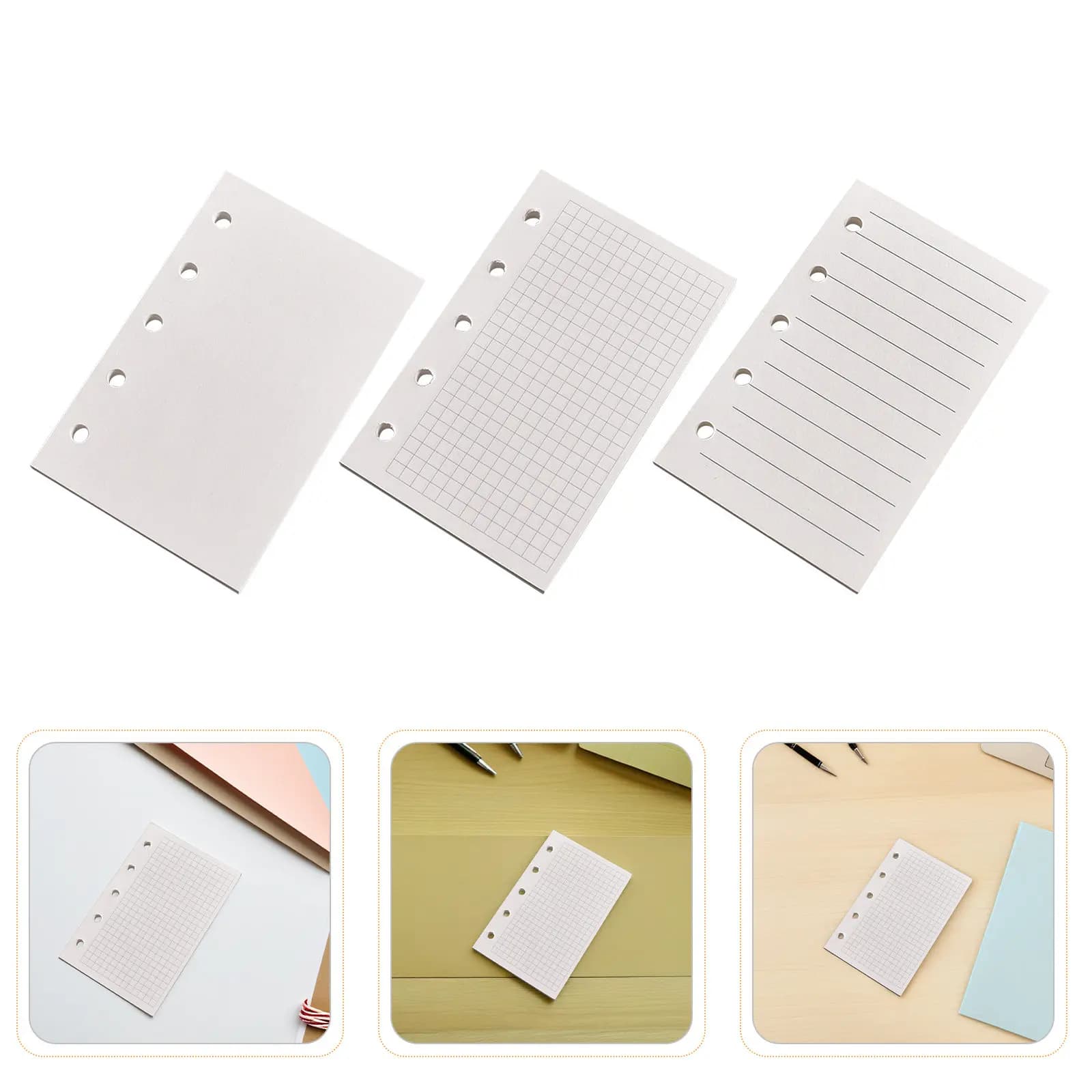9Pcs Loose Leaf Notebook Refill Inserts 5-Ring Hole Punched for Planner Binder Journal Organizer Lined Grid Blank Diary Paper