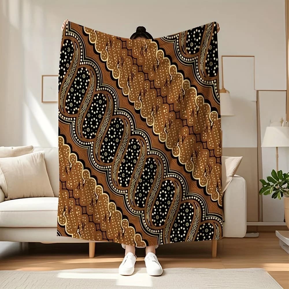 Coperta in flanella con motivo batik marrone nero, morbida, confortevole, ad asciugatura rapida, per letto, divano, campeggio, viaggi, regalo ideale per compleanni