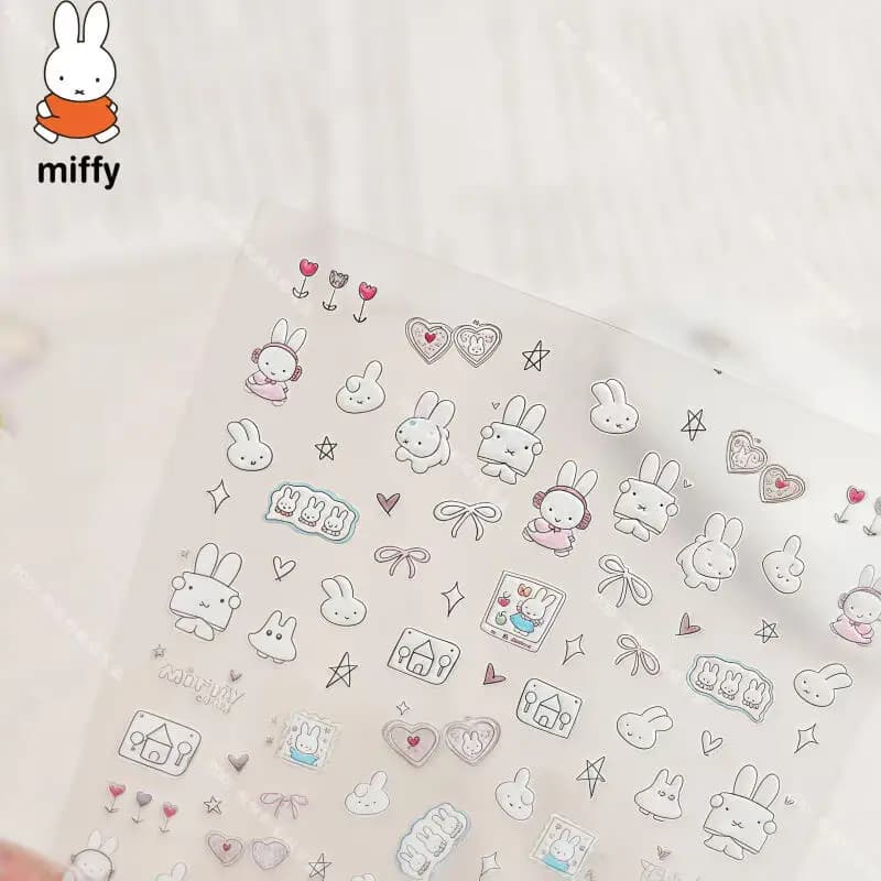 Cute Miffy 3D Nail Stickers Kawaii Glass Camera Nail Stickers Decoration Anime Printing Stickers Holiday Surprise Gifts
