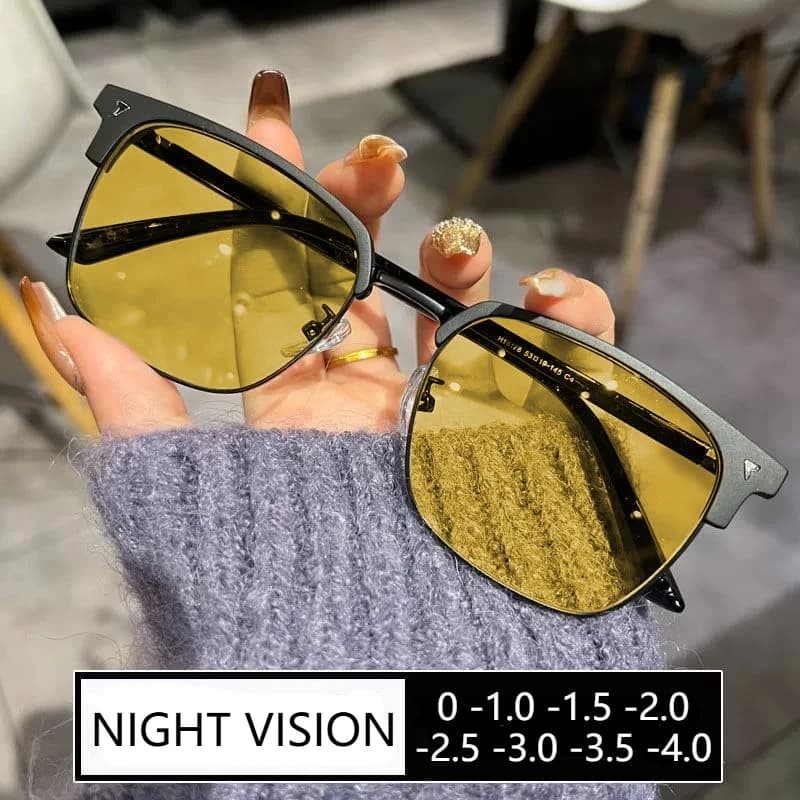 2025 Moda Occhiali per miopia per visione notturna per uomo Mezza montatura Guida all'aperto Neutro Giorno Notte Occhiali a doppio uso Occhiali Shades