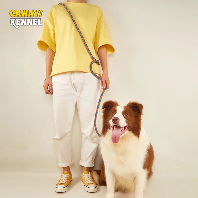 CAWAYI KENNEL Reflective nylon double leashes Dog chains for traction rope cables for free hand running rope chain for large size dogs