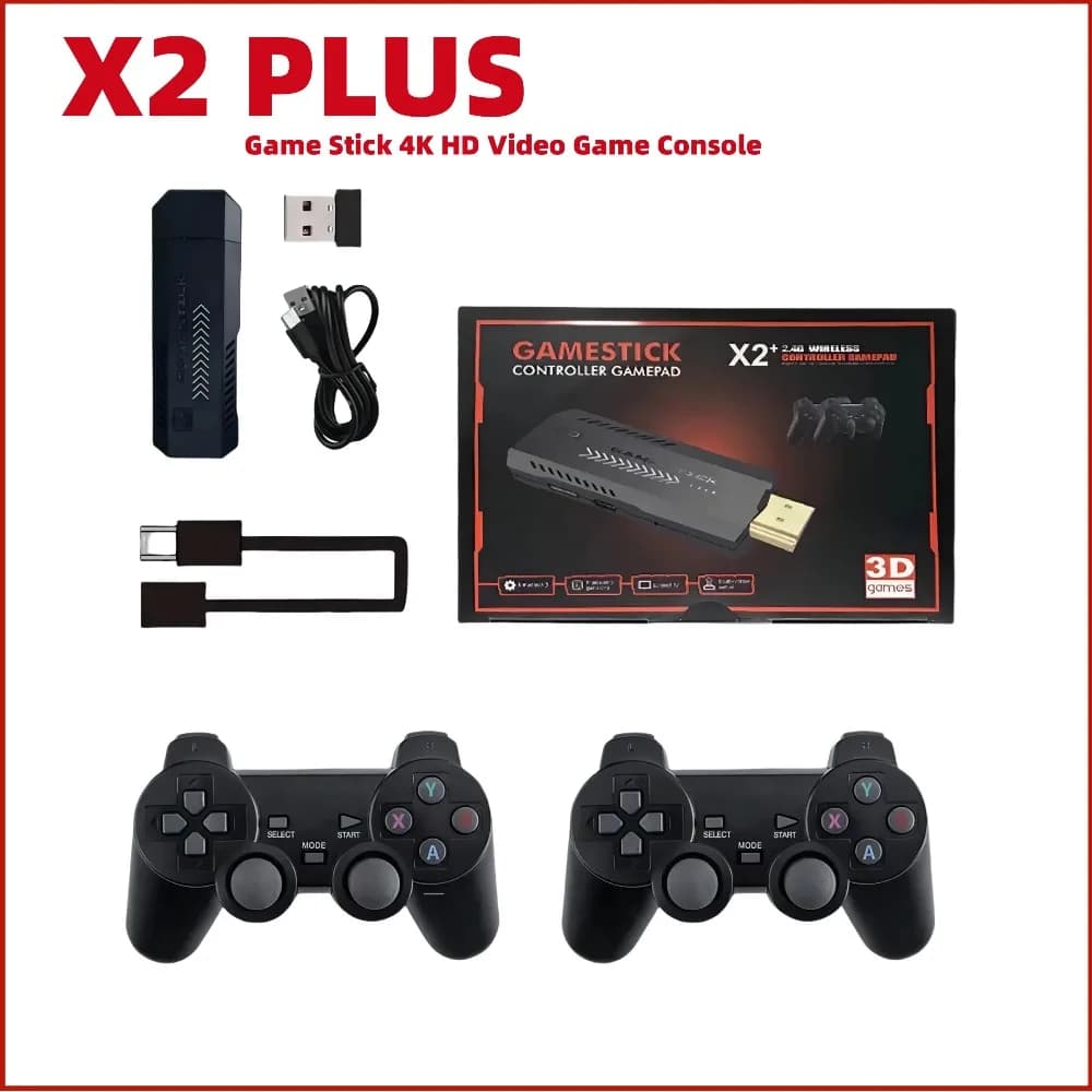Console di Gioco Portatile Retro per TV Domestica con Doppio Giocatore, 4K HD 3D, Gamepad Wireless, Plug & Play, X2 Plus