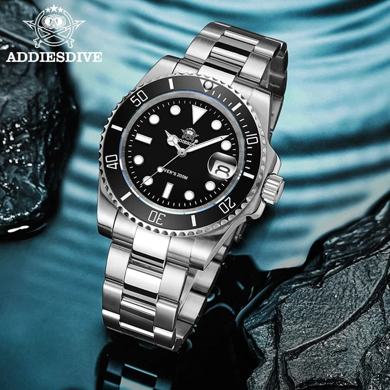 ADDIESDIVE Stainless Steel Watch Quartz Men's Watch for European and American Business Leisure Waterproof Outdoor Sports Watch