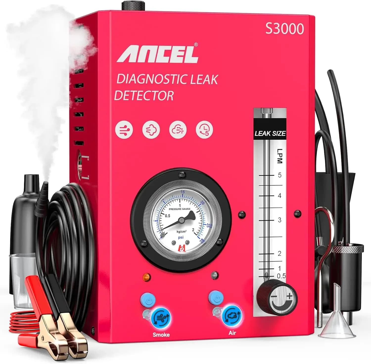 Rilevatore di perdite automobilistiche a fumo ANCEL S3000-US con compressore d'aria integrato, tester a fumo per EVAP, vuoto, carburante