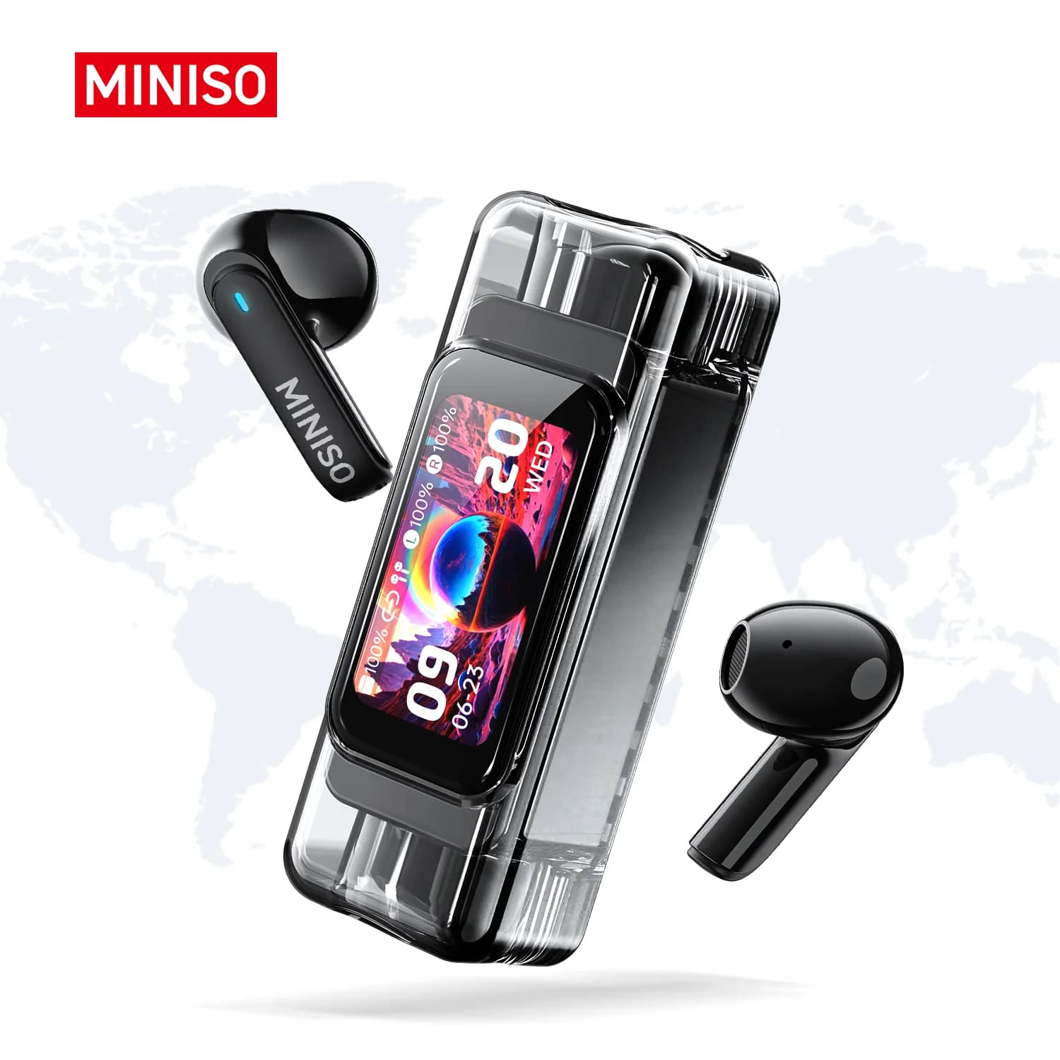 MINISO MS116 Auricolari Bluetooth Wireless con Display LCD Full HD, Traduttore AI per oltre 150 Lingue, Cuffie con 50 Ore di Riproduzione