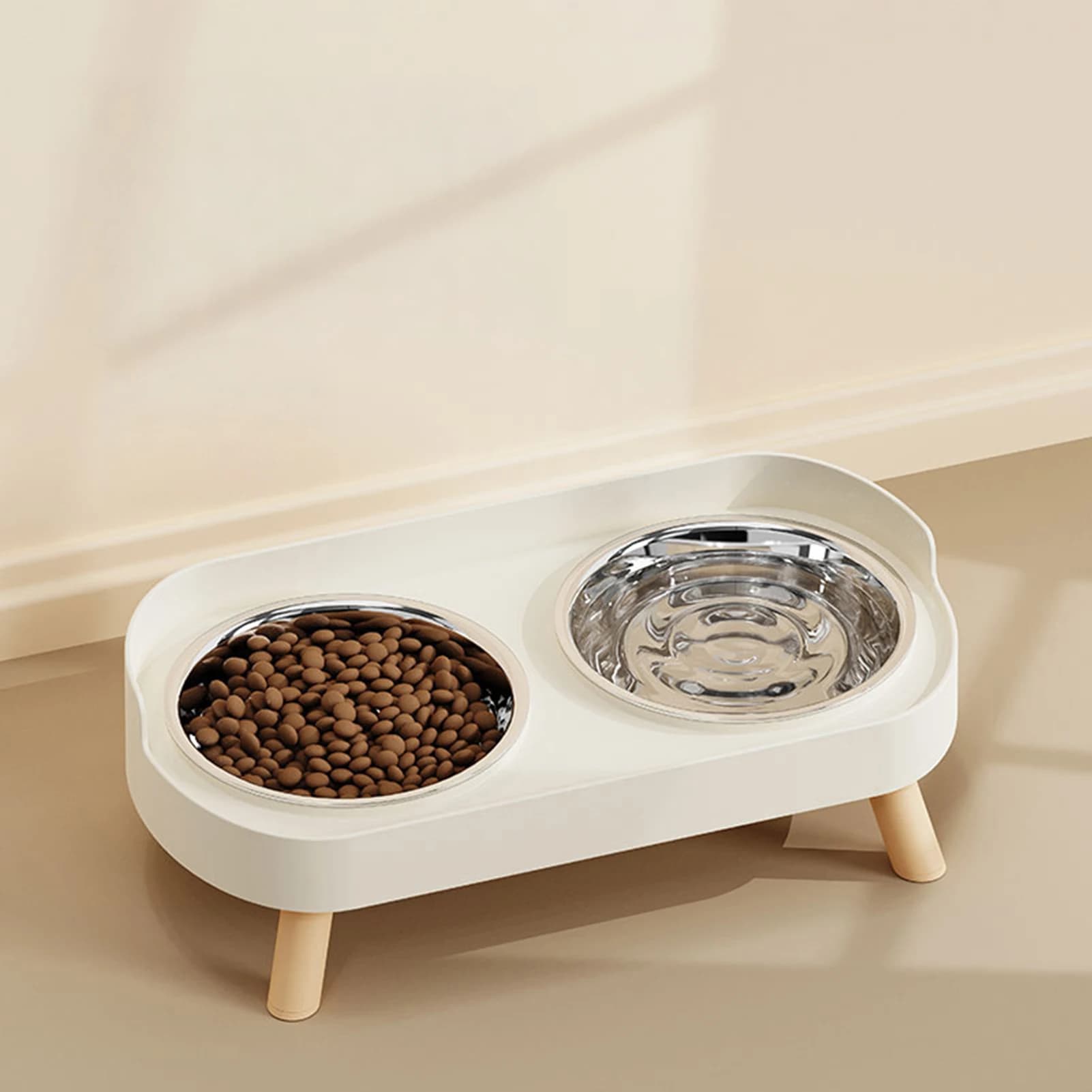 Stainless Steel Anti-Slip KKrvical Protect Dual Bowl Pet Food Feeder for Cats and Dogs with Elevated Design