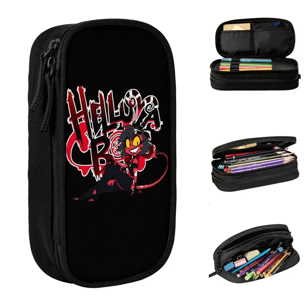 Astuccio per matite Helluva Boss Cartoon Anime Astucci per matite Commedia nera Portapenne Borsa grande per bambini Materiale scolastico di cancelleria