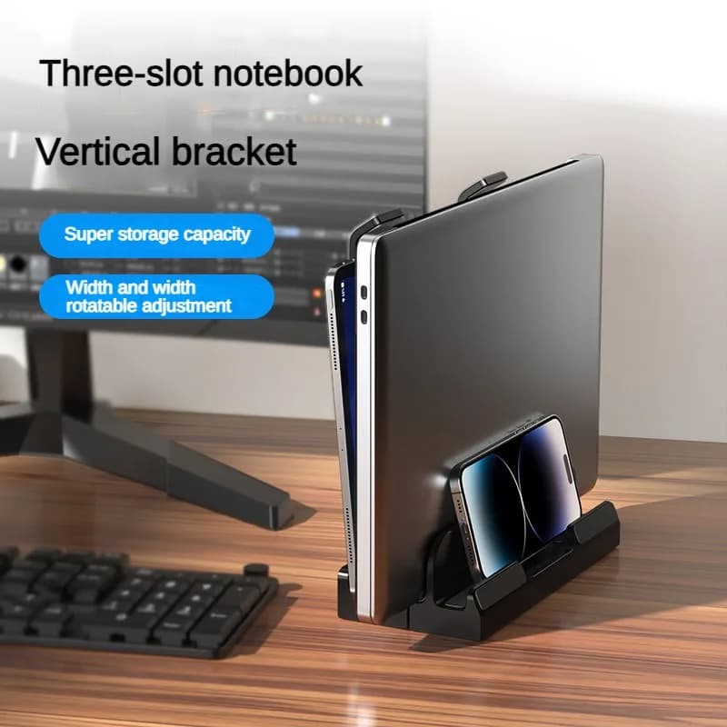 Supporto per laptop regolabile in altezza, larghezza rack di archiviazione verticale regolabile, doppio supporto per tablet desktop