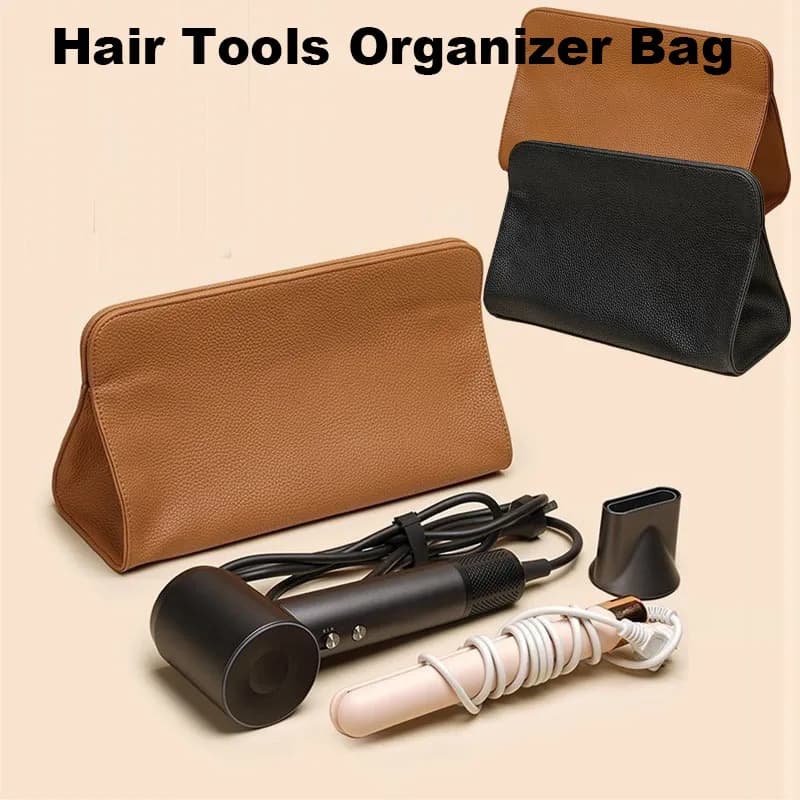 Multifunctional PU Leather Travel Organizer Bag for Hair Dryer and Iron, Heat Resistant, With Magnetic Clasp
